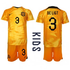 Holandia Matthijs de Ligt #3 Koszulka Podstawowych Dziecięca MŚ 2022 Krótki Rękaw (+ Krótkie spodenki)